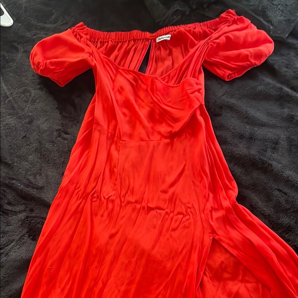 Reformation Red Off-Shoulder Maxi Dress